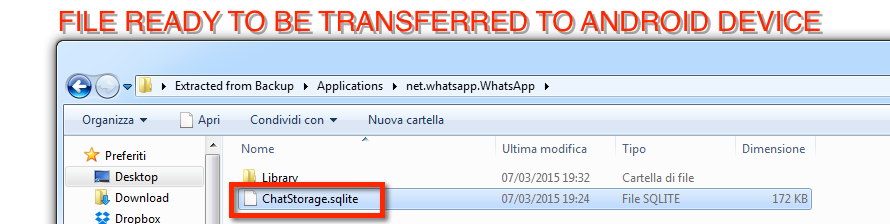 chatstorage.sqlite to android