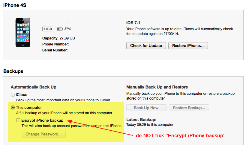 Unencrypt iTunes backup